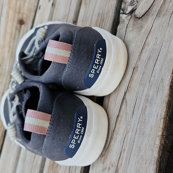 Sperry Pier Wave 9.5 Slip On Canvas Leather Sneaker Shoe Blue Pink - Picture 5 of 7